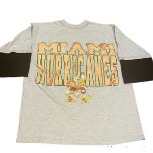 Vtg Miami Hurricanes Sz XL College Ware USA T-shirt 3/4 sleeve crewneck spellout